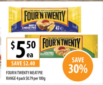 Supabarn Four 'N Twenty Meat Pie Range 4 Pack offer