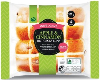 Woolworths Woolworths Indulgent Apple & Cinnamon Hot Cross Buns Pk 4 offer