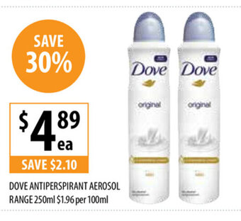 Supabarn Dove Antiperspirant Aerosol Range 250ml offer