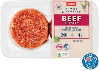 Coles Coles Beef, Thyme & Parsley Burgers 500g offer