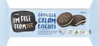 Coles Coles I’m Free From Cookies & Cream Biscuits 120g offer