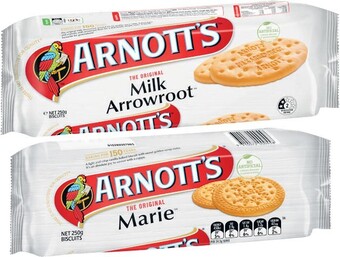 Coles Arnott’s Milk Arrowroot or Marie Biscuits 250g offer