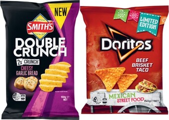 Coles Smith’s Crinkle Cut Potato Chips, Double Crunch or Doritos Corn Chips 150g-170g offer