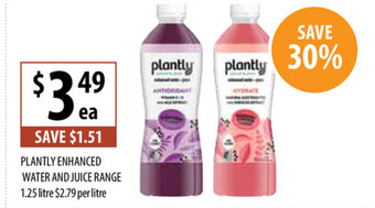 Supabarn Plantly Enhanced Water and Juice Range 1.25 Litre offer