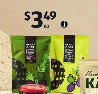 ALDI Mount Zero Australian Flavored Olives 80g offer
