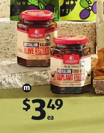 ALDI Sandhurst Australian Kalamata Olive Spread or Eggplant Strips 270g offer