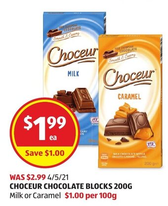 ALDI Choceur Chocolate Blocks 200g offer