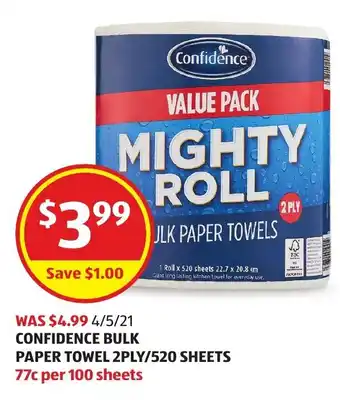 ALDI Confidence Bilk Paper Towel 2Ply/520 Sheets offer