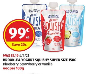 ALDI Brooklea Yogurt Squishy Super Size 150g offer