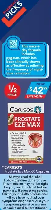 Amcal Pharmacies Caruso's Prostate Eze Max 60 Capsules offer