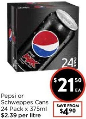 Foodworks Pepsi Or Schweppes Cans offer