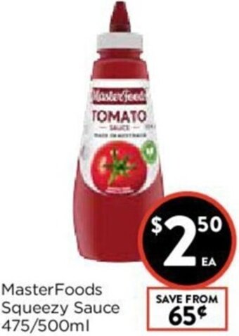 Foodworks MasterFoods Squeezy Sauce 475/500ml offer