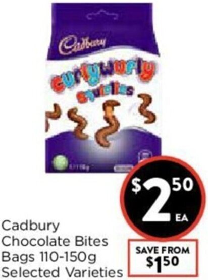 Foodworks Cadbury Chocolate Bites Bags 110-150g offer