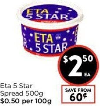 Foodworks Eta 5 Star Spread 500g offer