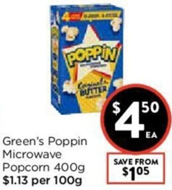 Foodworks Green's Poppin Microwave Popcorn 400g offer