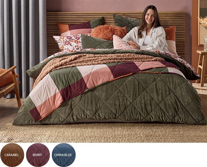 Koo Lila Cord Quilted Quilt Cover Set offer at Spotlight