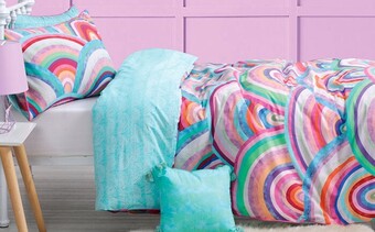 Spotlight Koo Kids Rolling Rainbows Quilt Cover Set offer