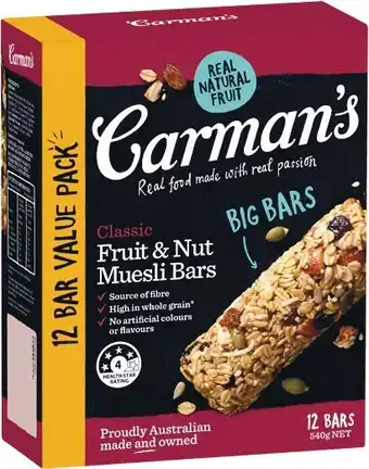 Woolworths Carmanu2019s Muesli Bars or Oat Slices Variety Pack 320-540g Pk 10-16 offer