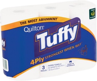Woolworths Quilton Tuffy Paper Towel Pk 3 offer