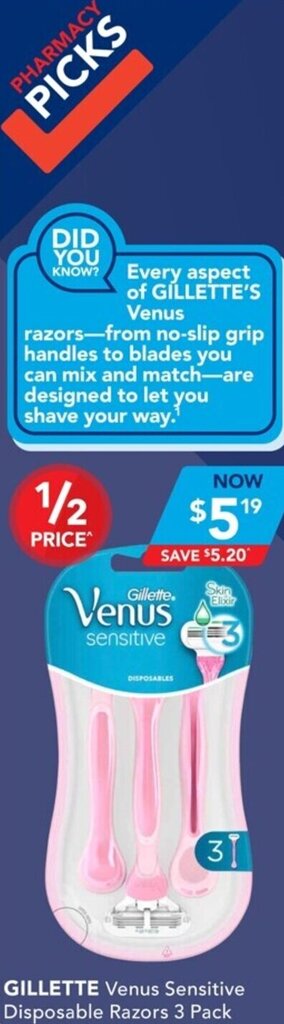 Amcal Pharmacies Gillette Venus Sensitive Disposable Razors offer