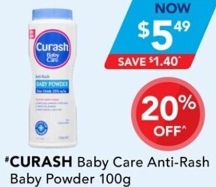 Amcal Pharmacies Curash Baby Care Anti-Rash Baby Powder 100g offer