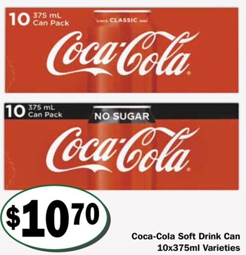 Friendly Grocer Coca-Cola Soft Drink Can 10x375ml offer