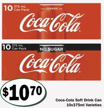 Friendly Grocer Coca-Cola Soft Drink Can 10x375ml offer