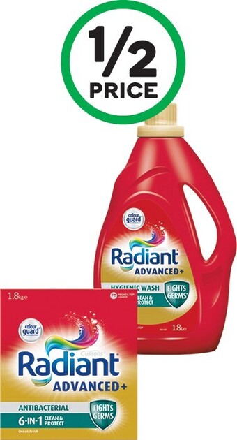 Woolworths Radiant Advanced Laundry Liquid 1.8 Litre or Powder 1.8 kg offer