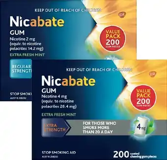 Pharmacy Best Buys Nicabate Extra Fresh Mint Gum 2mg or 4mg 200 Pieces offer
