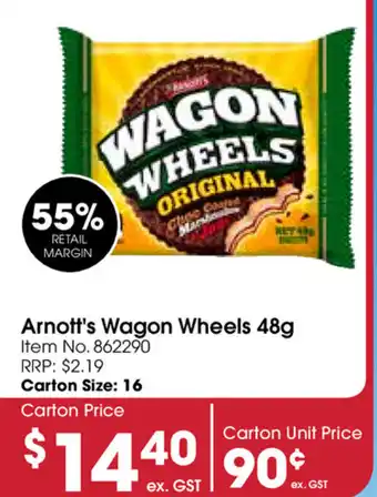 Campbells Wholesale Arnott's Wagon Wheels 48g offer