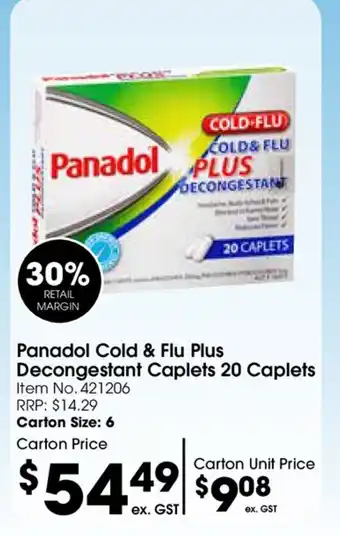 Panadol Cold & Flu Plus Decongestant Caplets 20 Caplets