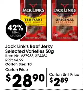 Campbells Wholesale Jack Link's Beef Jerky Selected Varieties 50g offer