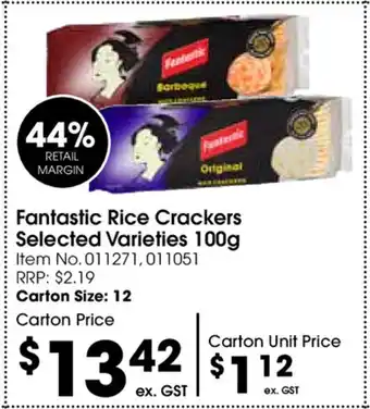 Campbells Wholesale Fantastic Rice Crackers 100gSelected Varieties offer