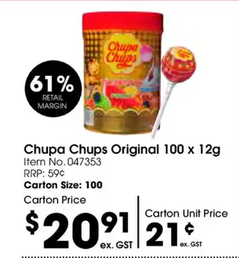 Campbells Wholesale Chupa Chups Original 100x12g offer