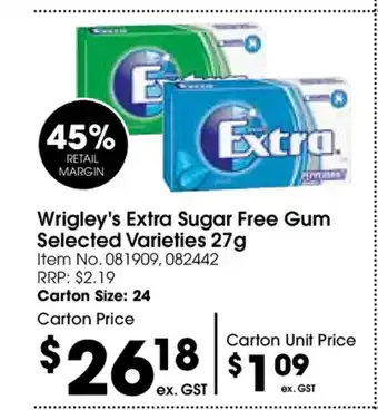 Wrigley's Extra Sugar Free Gum Selected Varieties 27g