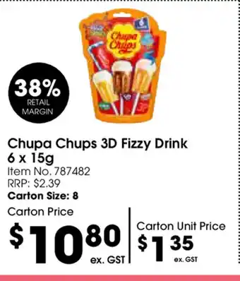 Campbells Wholesale Chupa Chups 3D Fizzy Drink 6x15g offer