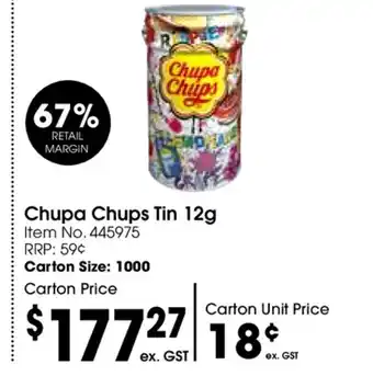 Campbells Wholesale Chupa Chups Tin 12g offer