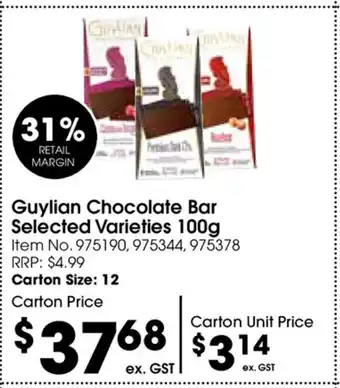 Campbells Wholesale Guylian Chocolate Bar Selected Varieties 100g offer