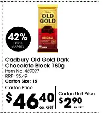 Campbells Wholesale Cadbury Old Gold Dark Chocolate Block 180g offer