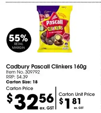 Campbells Wholesale Cadbury Pascall Clinkers 160g offer