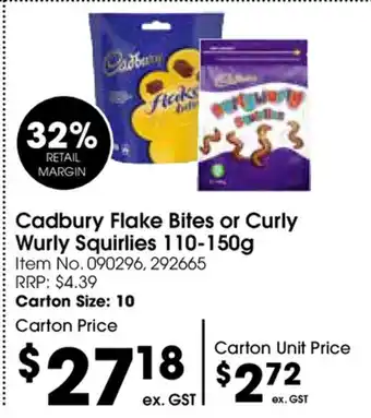Campbells Wholesale Cadbury Flake Bites or Curly Wurly Squirlies 110-150g offer