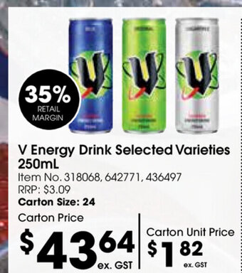 Campbells Wholesale V Energy Drink Selected Varieties 250ml offer