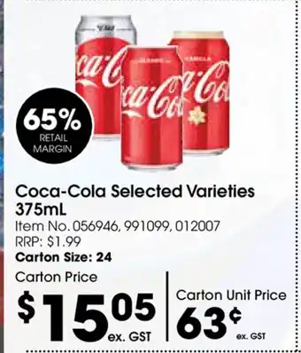 Campbells Wholesale Coca-Cola Selected Varieties 375ml offer
