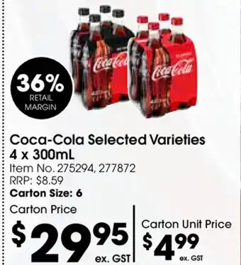 Campbells Wholesale Coca-Cola Selected Varieties 4x300ml offer