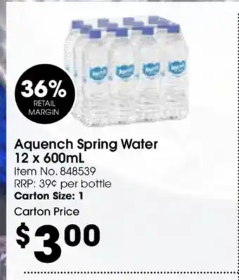 Campbells Wholesale Aquench Spring Water 12x600ml offer