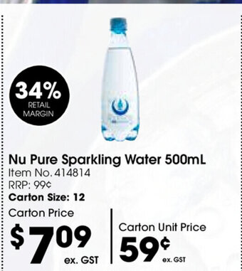 Campbells Wholesale Nu Pure Sparkling Water 500ml offer