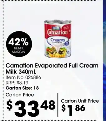 Carnation Evaporated Full Cream Milk 340ml