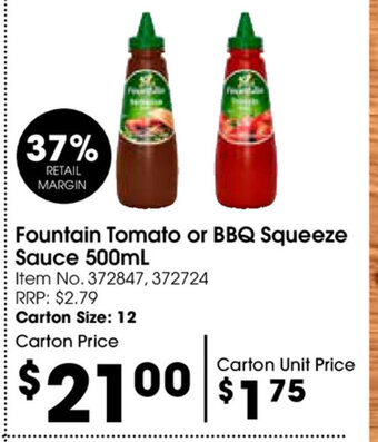 Fountain Tomato or BBQ Squeeze Sauce 500ml