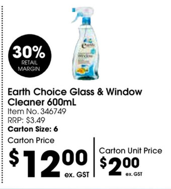 Campbells Wholesale Earth Choice Glass & Window Cleaner 600ml offer