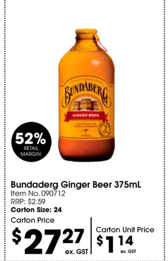 Campbells Wholesale Bundaberg Ginger Beer 375ml offer